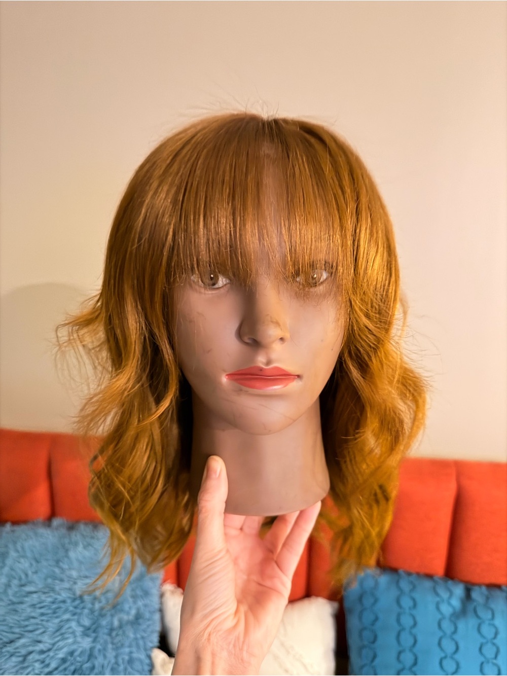 Women’s 100% human hair Wig with Fringe in Copper Brown